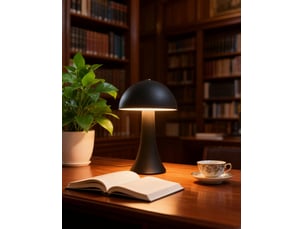 Lampe de table métal sans fil, design champignon – rechargeable usb, variateur tactile, vintage, pour intérieur et extérieur-noir