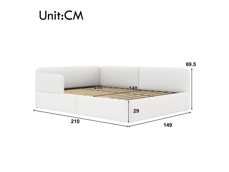  Lit banquette avec rangement sous couchage, revêtement en velours côtelé, blanc – 140 x 200 cm IKSETERA TRADING LTD - Conforama C