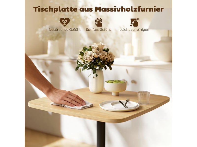  Table à manger 60 cm plateau en mdf table de cuisine format compact plateau carré piètement en acier finition aspect bois naturel détails noirs  - Conforama C