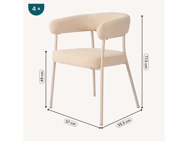 Lot de 4 chaises de salle à manger huk 78 x 57 x 56 cm beige [en.casa]  - Conforama B