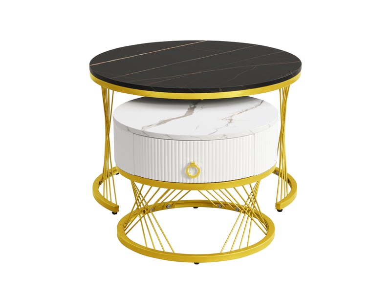  Table basse modulaire élégante : aspect marbre, décor doré, table d'appoint avec tiroirs – lot de 2  - Conforama D