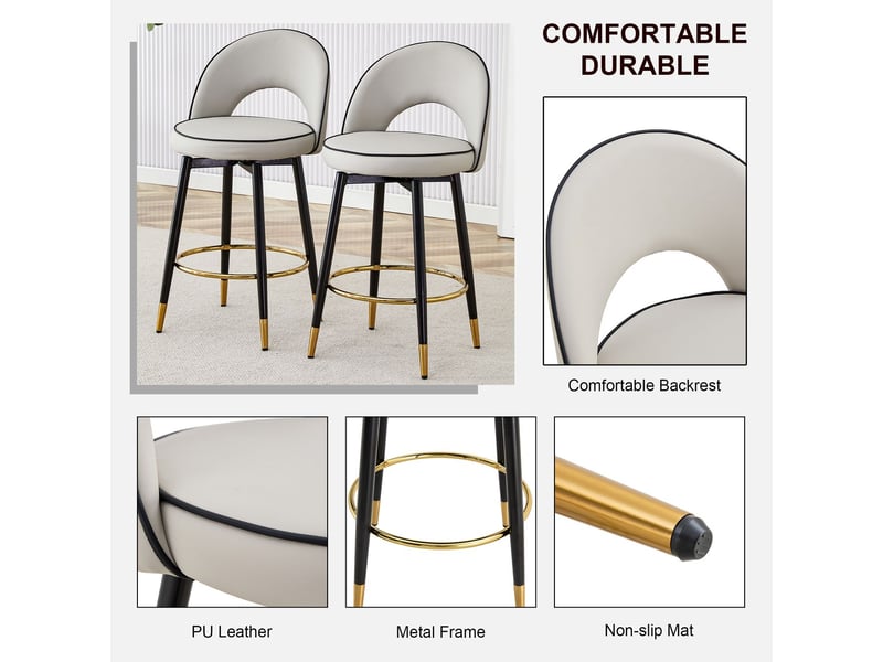  Chaise lot de 2 pièces pivotante à 360° matière pu rembourrage confortable usage bars restaurants cuisines terrasses  - Conforama E