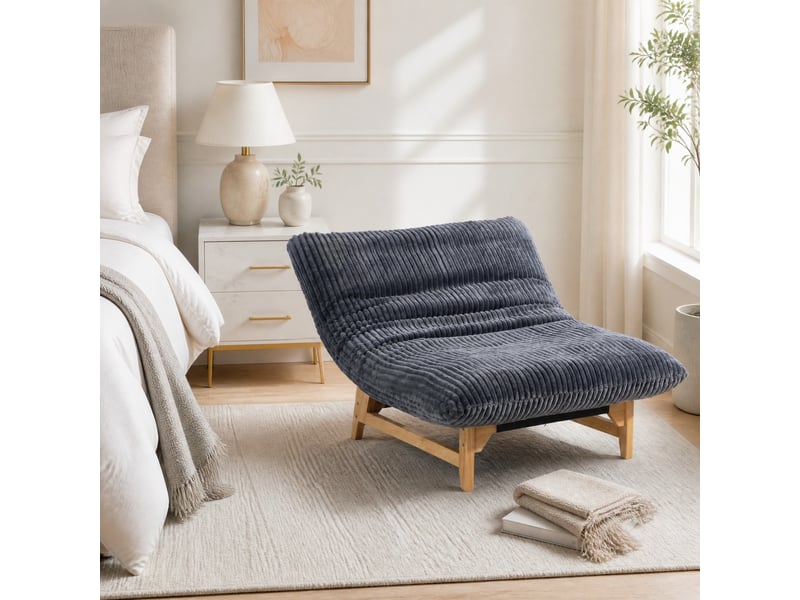  Fauteuil poire adulte 110x74x60 cm, grand format, avec dossier, chaise relax ergonomique, velours côtelé, couleur gris  - Conforama D