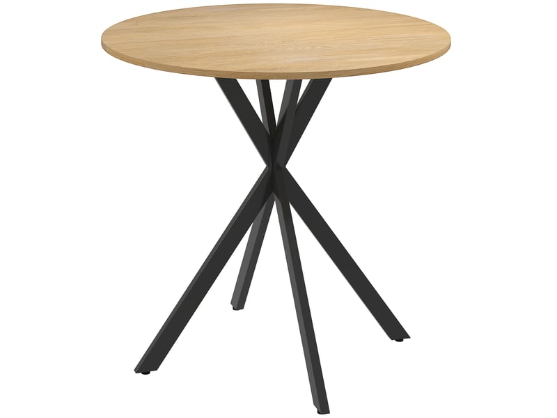 Table à manger ronde pour 2 personnes avec piètement croisé en acier et plateau aspect bois, blanc chêne - Conforama B