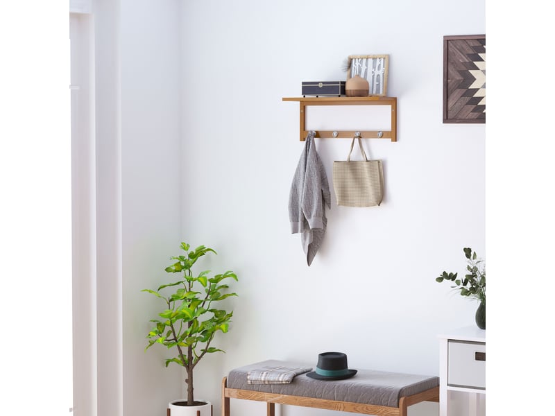  Porte-manteau mural avec étagère en bambou, 50 × 16 × 17,5 cm  - Conforama C