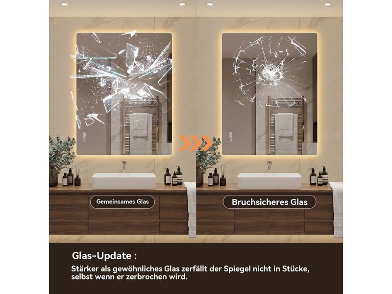  Miroir led salle de bain 70 x 90 cm, sans cadre rétroéclairé  - Conforama E