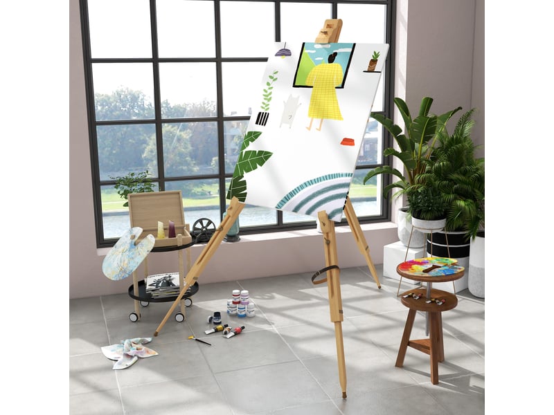 Chevalet d'artiste en bois sur pieds pliable portable supporte des toiles jusqu'à bois naturel 66107 cm  - Conforama D