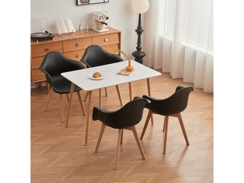  Lot de 4 chaises de salle à manger -pieds en hêtre - chaises de salle à manger scandinaves - noir  - Conforama D