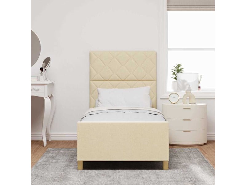  Lit simple- lit adulte -  cadre de lit avec tête de lit crème 100 x 200 cm tissu  - Conforama B