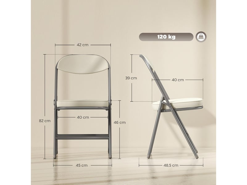  Lot de 4 chaises pliantes rembourrées velours côtelé et métal blanc crème  - Conforama C