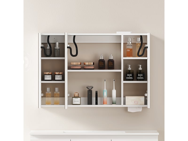 Armoire de toilette murale avec miroir led 90 cm rangement intégré pour salle de bain et chambre - Conforama D