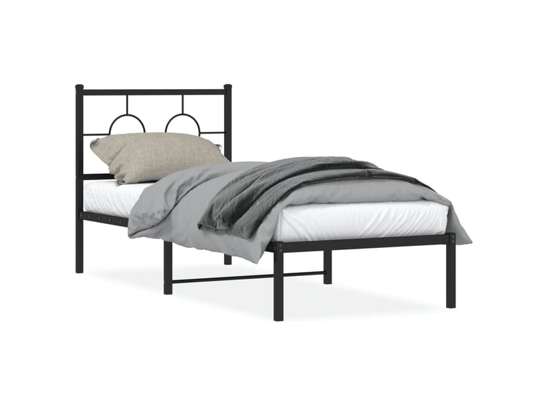 Lit simple- lit adulte - cadre de lit métal sans matelas avec tête de lit noir 80x200 cm - Conforama A
