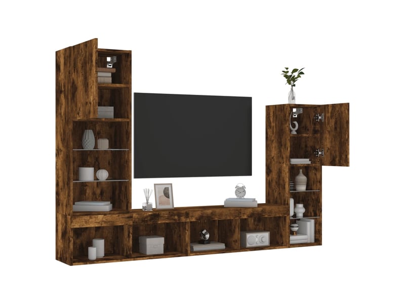  Unités murales tv avec led 4 pcs chêne fumé bois d'ingénierie  - Conforama E
