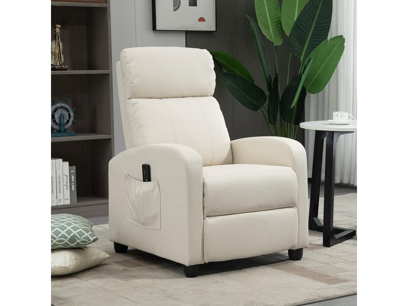  Fauteuil de relaxation massant inclinable en synthétique pu crème 68x88x98 cm  - Conforama B