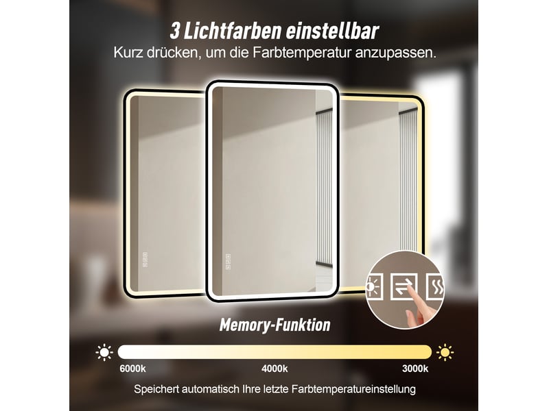  Miroir de salle de bains led 100x60 cm éclairage avant et arrière métal noir  - Conforama B