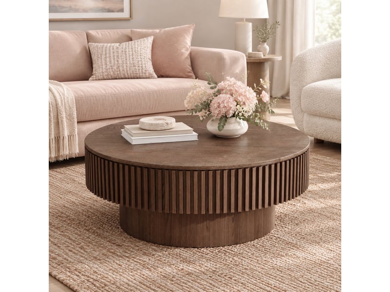  Table basse ronde 75 cm avec rangement caché noyer homvra  - Conforama C