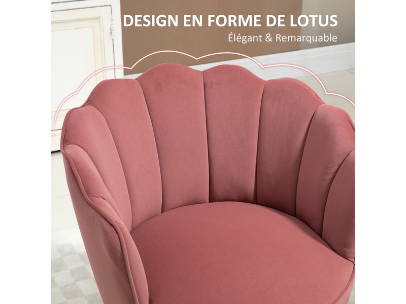  Fauteuil coquillage fauteuil de salon chambre avec dossier et coussin aspect velours pieds en bois hévéa 66l x  - Conforama D
