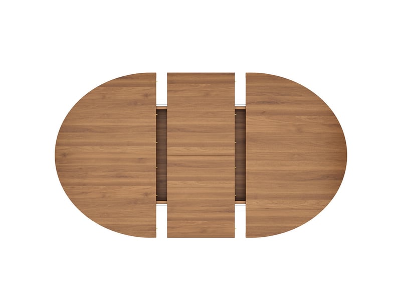  Table de salle à manger extensible avec espace de rangement (110–149,8 cm), portes coulissantes et étagère amovible, noyer  - Conforama E
