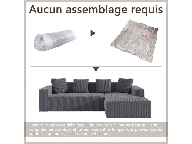 Canapé d'angle avec méridienne modulable 261 x 146 cm assise profonde sans montage - Conforama R