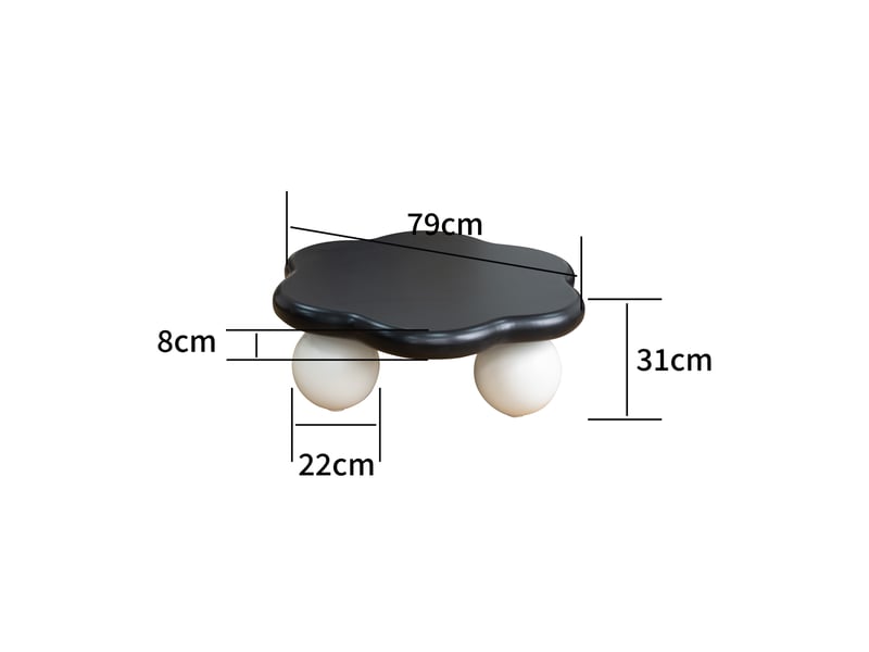  Table basse ronde avec pieds sphériques, design nuage contrasté, pour salon, ø80 × 35 cm, en mdf, noir et blanc  - Conforama D