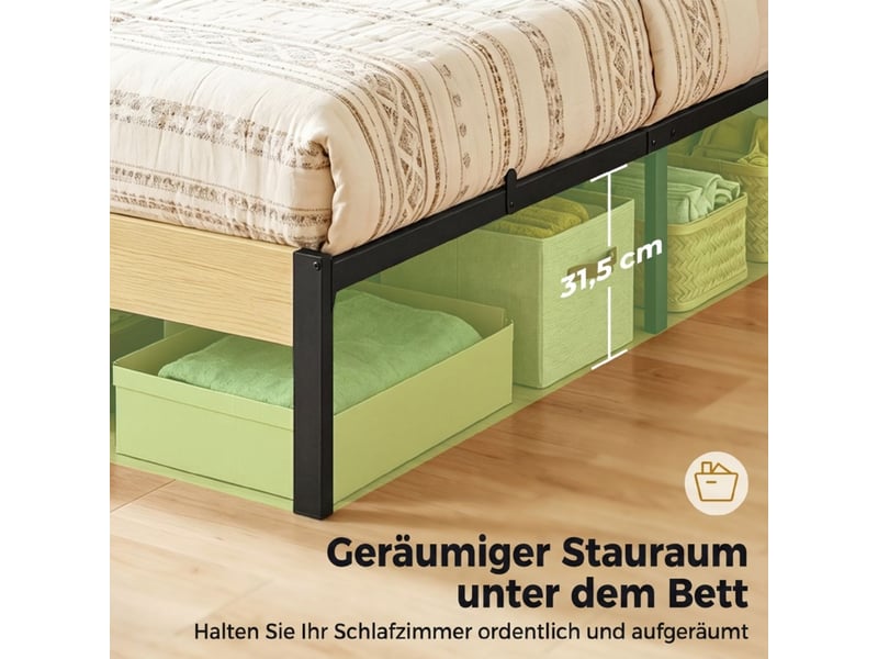 Lit simple 90 x 200 cm cadre de lit rangement sous le lit tête de lit lit plateforme  - Conforama D