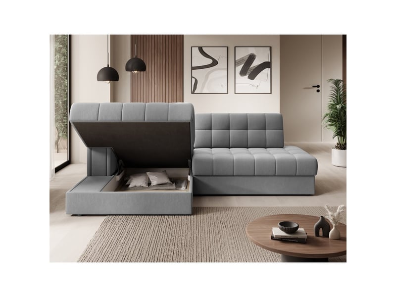 Canapé d'angle convertible cubito gris 240 cm avec coffre de rangement et couchage - Conforama D
