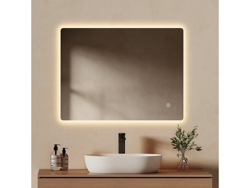 Emke miroir led salle de bain rétroéclairé 60x80 cm, interrupteur tactile, fonction mémoire, 3 couleurs - Conforama B