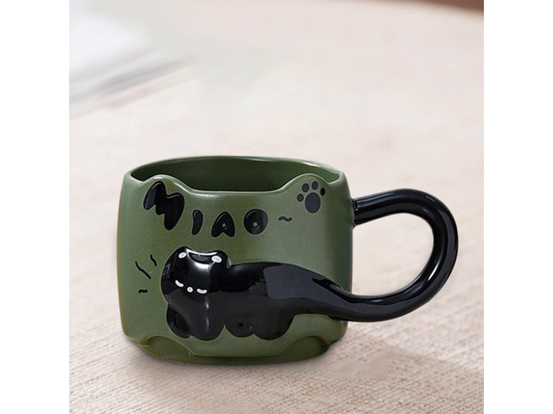  Mug en céramique, motif chat, vert, 380 ml  - Conforama C