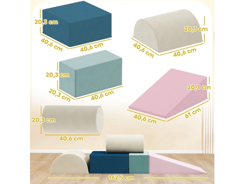  Jeu d'escalade en mousse 61x40,6x60 cm multicolore en velours, set 5 pièces pour grimper et ramper  - Conforama C