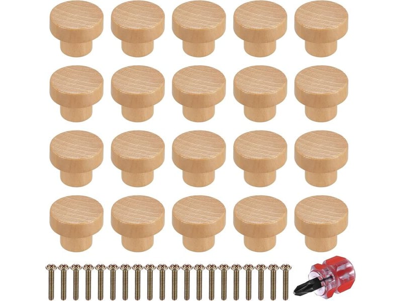  Jeu de 20 poignées en bois de 35 mm, tirateurs naturels pour meubles, tiroirs, commodes et placards avec vis  - Conforama B