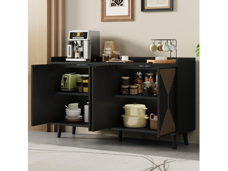 Buffet 140x40x84 cm 4 portes avec étagères réglables noir - Conforama D
