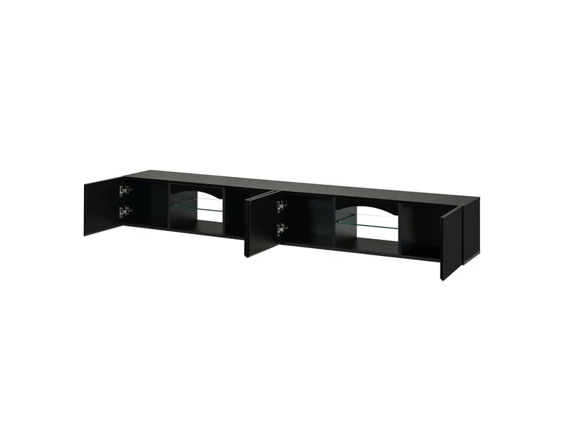 Meuble tv suspendu led 200 cm noir brillant avec 4 portes et niches vitrées IKSETERA TRADING LTD - Conforama W