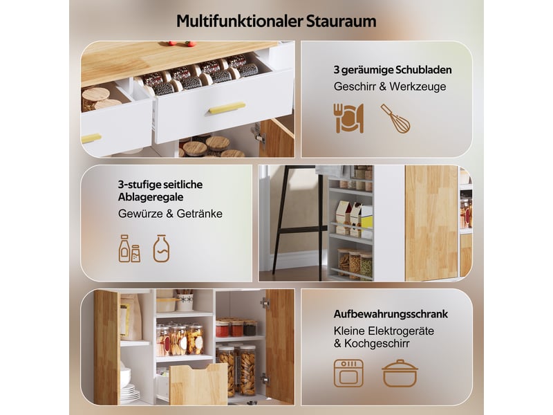  Desserte de cuisine,120x71x90 cm,avec plateau rabattable,mdf,blanc effet bois  - Conforama E
