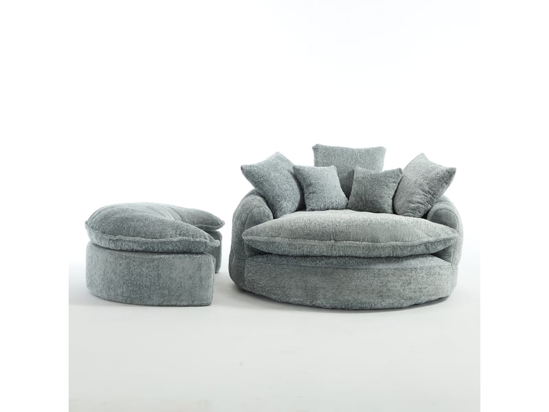Fauteuil oversize rond 55 pouces en polyester, convertible et réglable, avec coussin - Conforama A