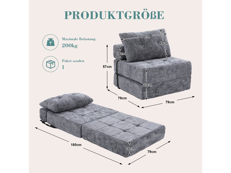  Canapé droit convertible 1 pl tissu gris canapé gris - Conforama C