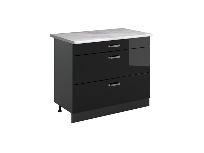  Vicco meuble cuisine, noir haute brillanceanthracite, 100cm plan de travail marbre  - Conforama A