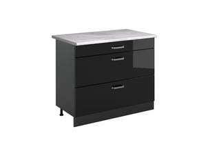 Vicco meuble cuisine, noir haute brillanceanthracite, 100cm plan de travail marbre