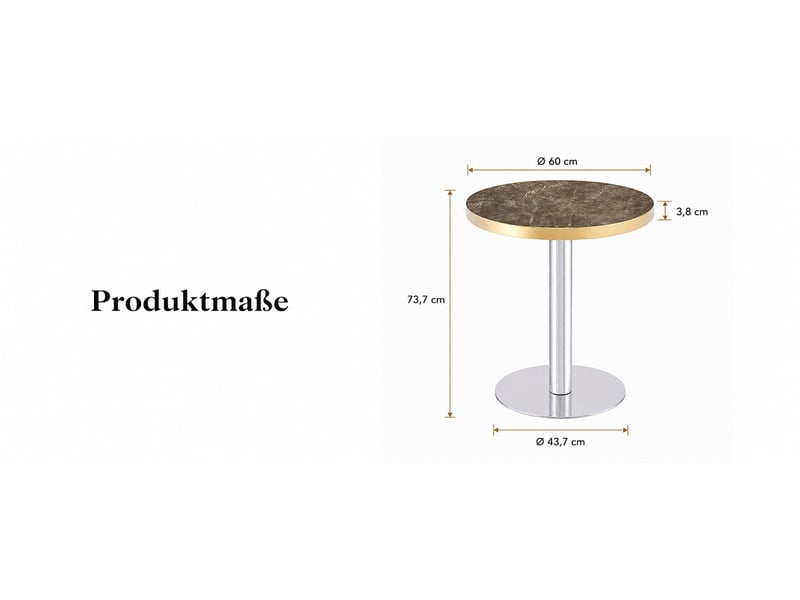  Table d’appoint ronde avec plateau effet marbre et base lestée - lpospi - acier inoxydable doré, mdf gris  - Conforama D