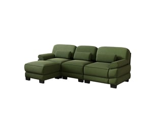 Canapé d'angle modulable 3 places en l avec 1 pouf, coussin lombaire épais, assise profonde, tissu confortable, vert, pour salon