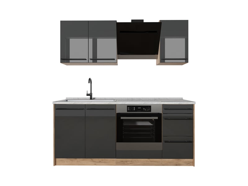  Vicco cuisine, anthracite haute brillancechêne doré, 180cm plan de travail marbre  - Conforama A
