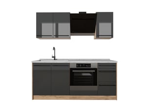 Vicco cuisine, anthracite haute brillancechêne doré, 180cm plan de travail marbre