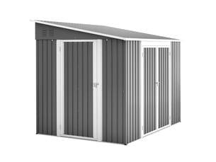 Abri de jardin en métal avec portes battantes, serrure, sol et toit monopente pour terrasse et jardin