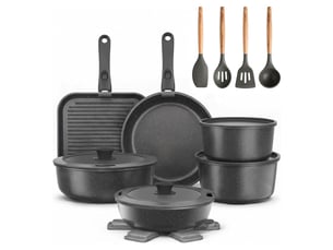 Batterie de cuisine antiadhésive 21 pièces, gris