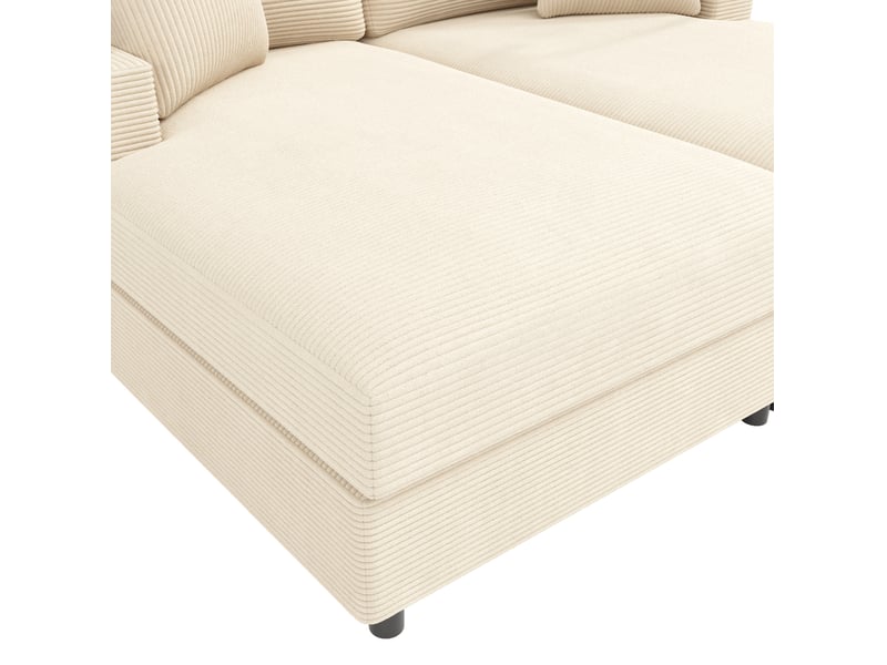  Canapé droit convertible 2 places en velours côtelé beige, avec usb, usb-c, porte-téléphone et 2 porte-gobelets  - Conforama D
