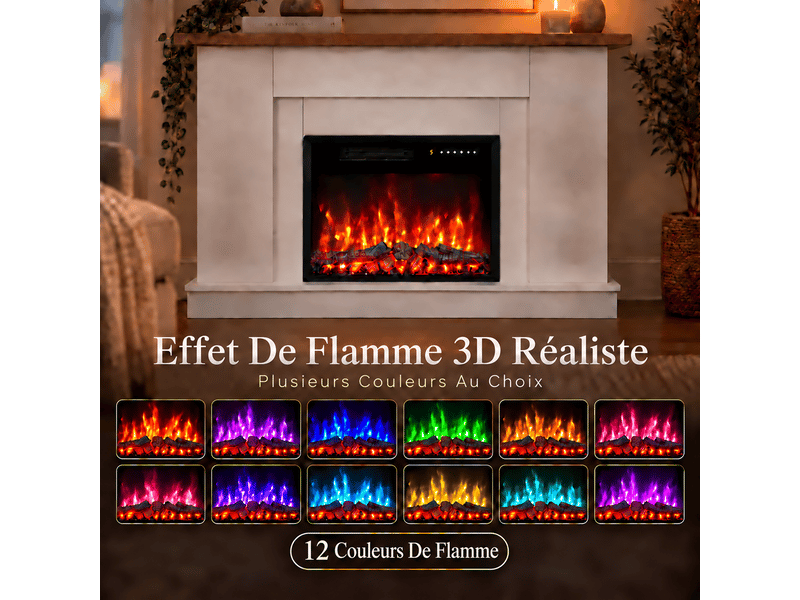  Homavo 23t-7 cheminée électrique avec meuble, 23 pouces, chauffage 10002000 w, effet flamme 3d 7 couleurs, minuterie et télécommande  - Conforama D