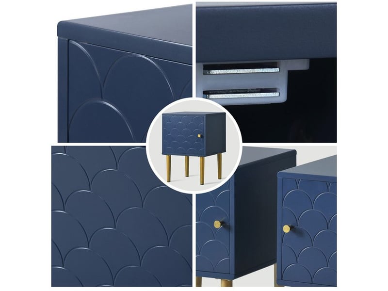  Lot de 2 tables de chevet bleu marine - coins arrondis &amp; pieds 20 cm compatible robot - capacité 91 kg - 50x35x35 cm bleu - Conforama C