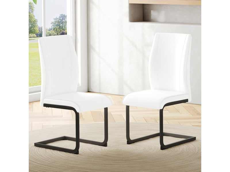  Chaise de salle à manger en cuir synthétique avec dossier ergonomique et pieds métalliques noirs, blanc  - Conforama B