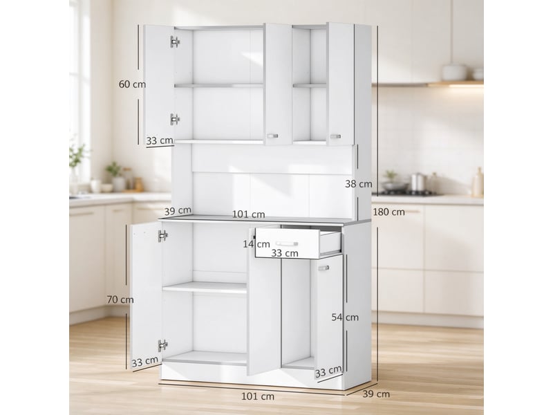  Buffet de rangement - buffet de cuisine au design moderne, offrant un grand espace de rangement, 6 portes, gris, blanc  - Conforama E