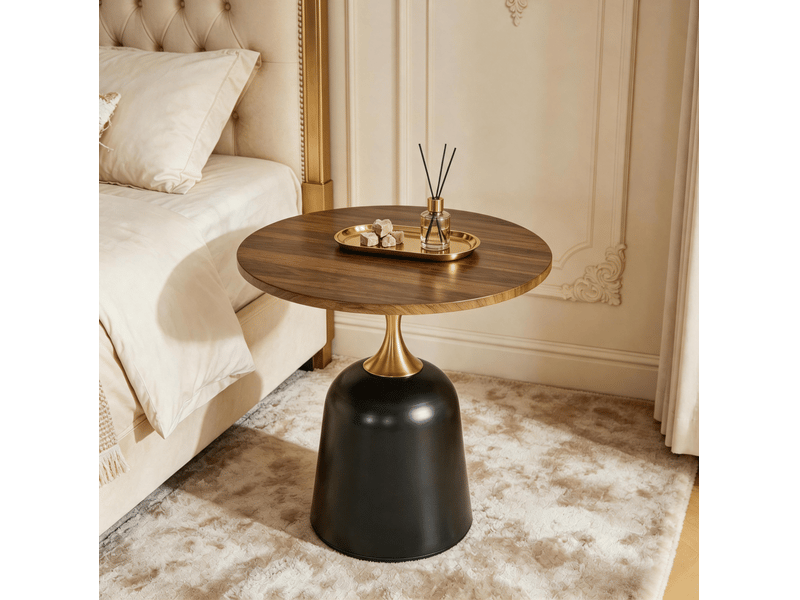  Table d’appoint ronde 60x60x58 cm en mélaminé noyer et noir  - Conforama E