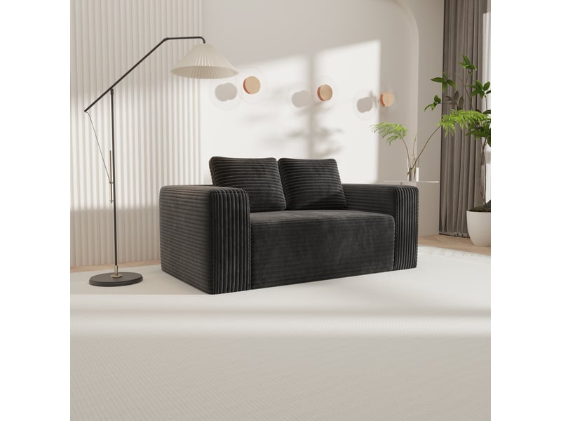  Canapé 2 places velours côtelé noir - mousse confort - assise profonde - sans armature - montage facile  - Conforama D